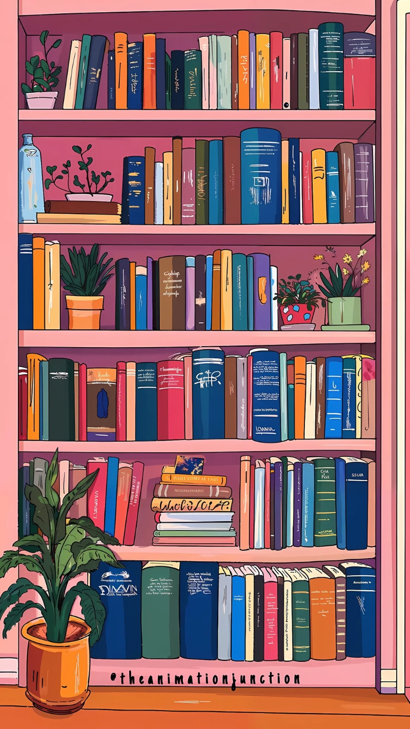ảnh nền kệ sách màu hồng đơn giản