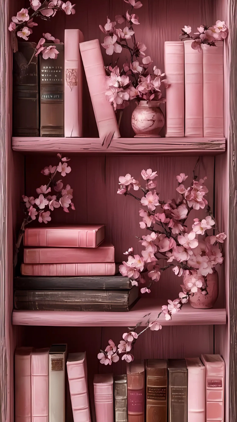 ảnh nền kệ sách màu hồng gợi cảm