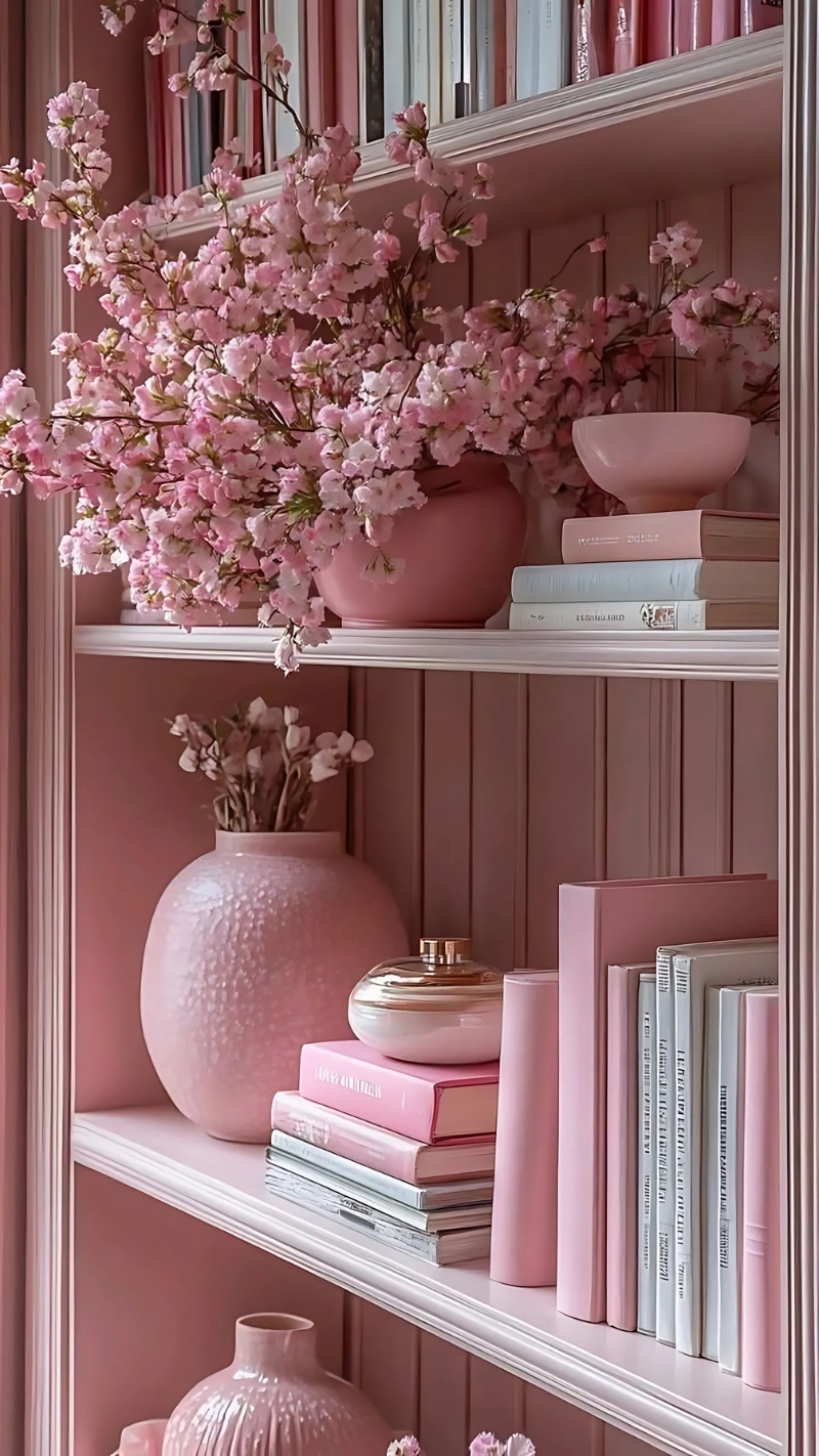 ảnh nền kệ sách màu hồng minh bạch