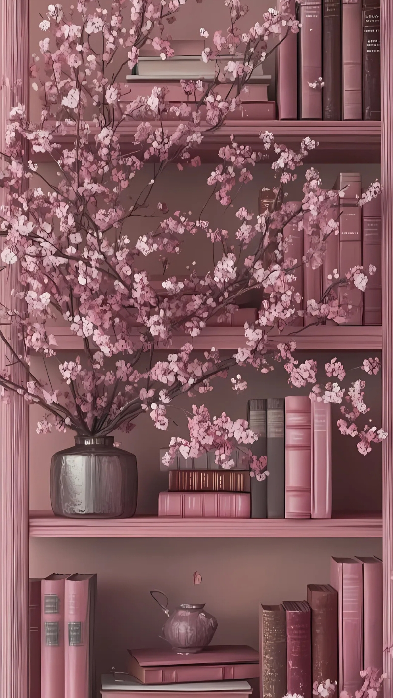ảnh nền kệ sách màu hồng nhất