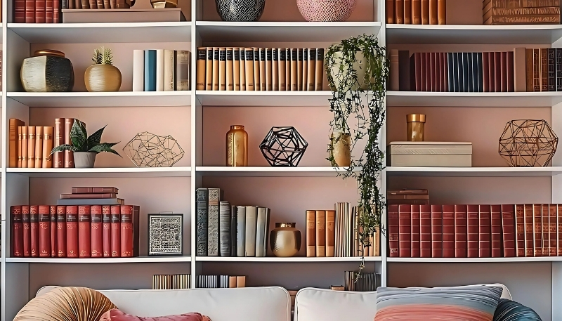 ảnh nền kệ sách màu hồng thú vị