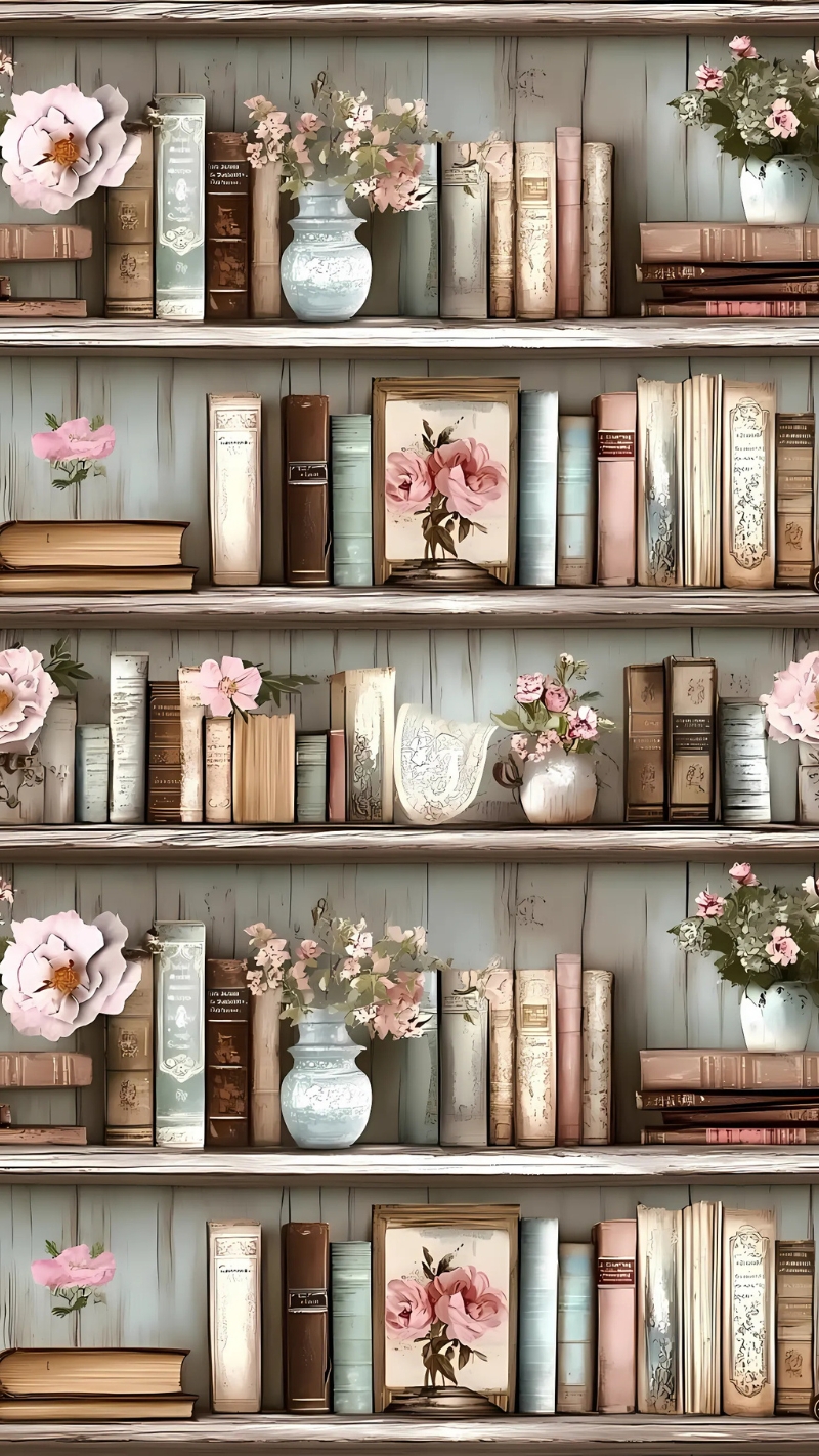 ảnh nền kệ sách màu hồng tuyệt đẹp