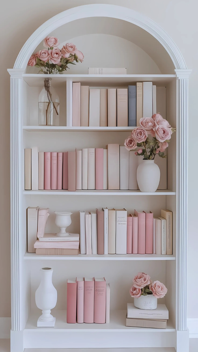 ảnh nền kệ sách màu hồng xu hướng thời trang