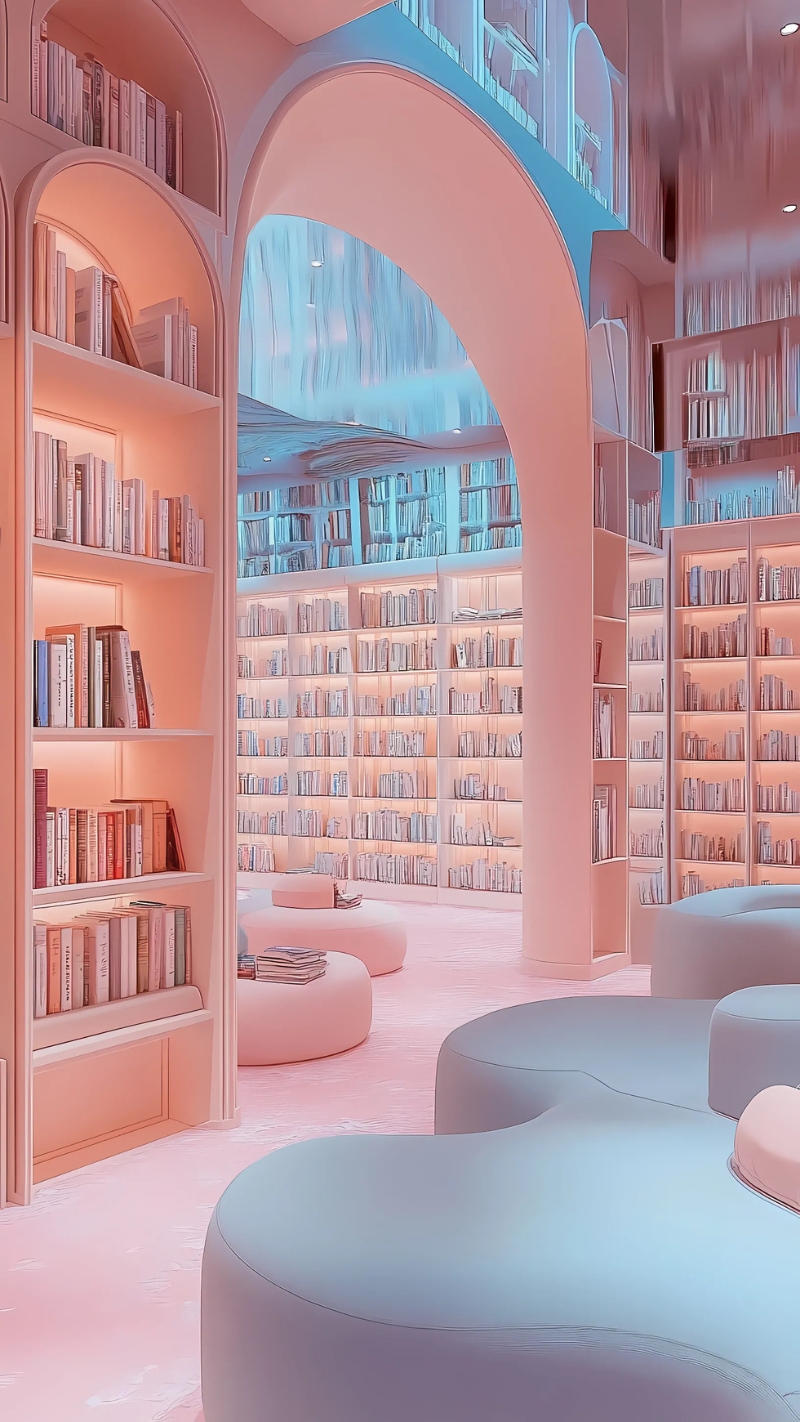 ảnh nền kệ sách màu hồng xu hướng