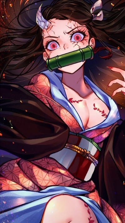 Wallpaper nezuko hóa quỷ ngầu chất cho smartphone