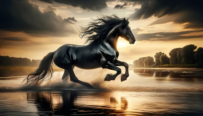 Hình nền ngựa 3D đen huyền ảo cho máy