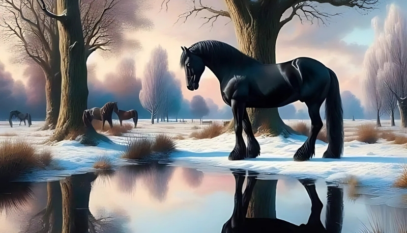 Hình ngựa 3D đen uy nghi cho laptop