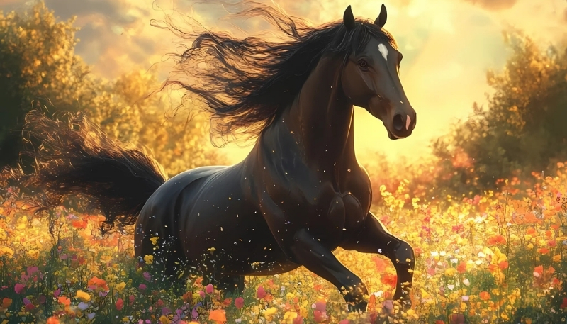 Nền ngựa 3D đen cuốn hút cho máy tính