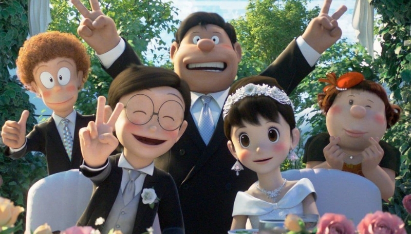 ảnh nền nobita lễ cưới cùng bạn bè