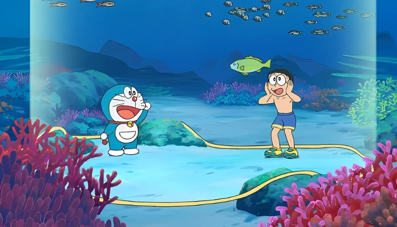 ảnh nền nobita và doraemon lặn biển