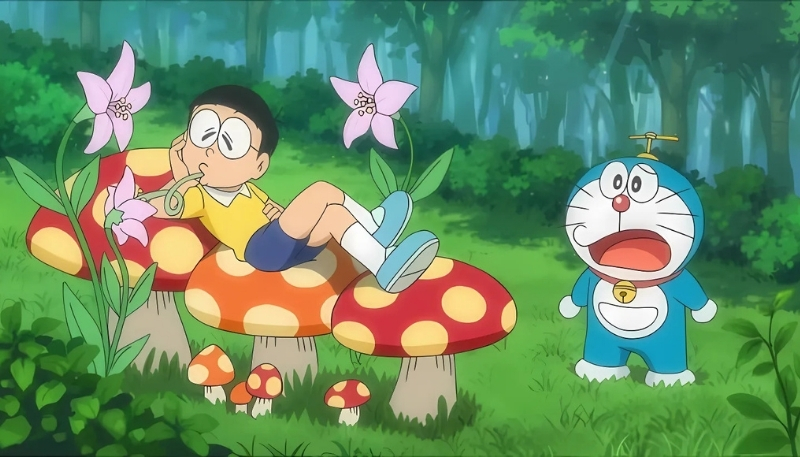 ảnh nền nobita và doraemon trong rừng