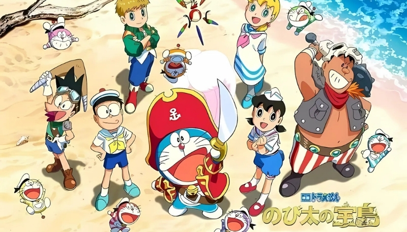 ảnh nền nobita và những người bạn ngoài bờ biển