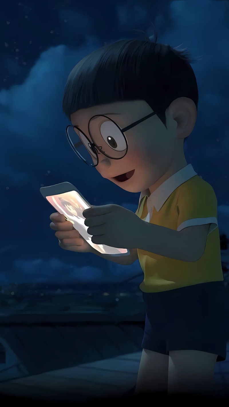 ảnh nền nobita xem điện thoại