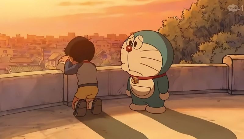 hình ảnh nền nobita buồn cùng doraemon