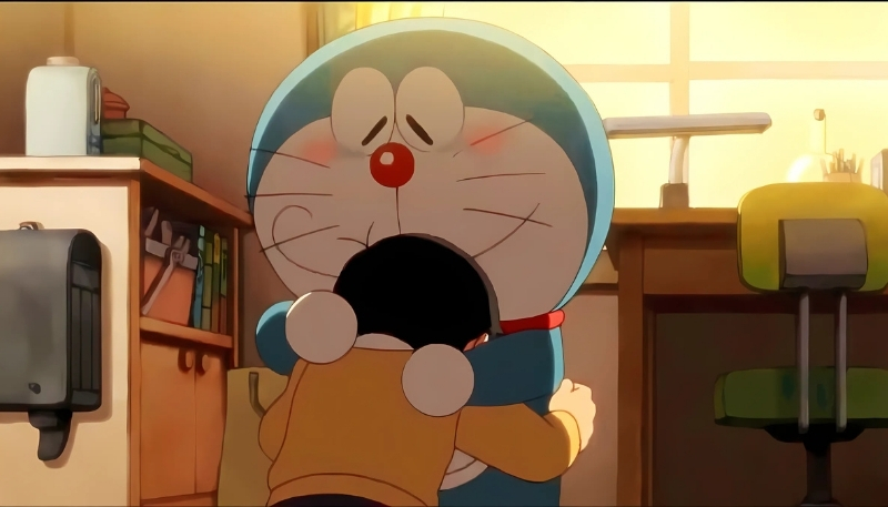 hình ảnh nền nobita được doraemon an ủi