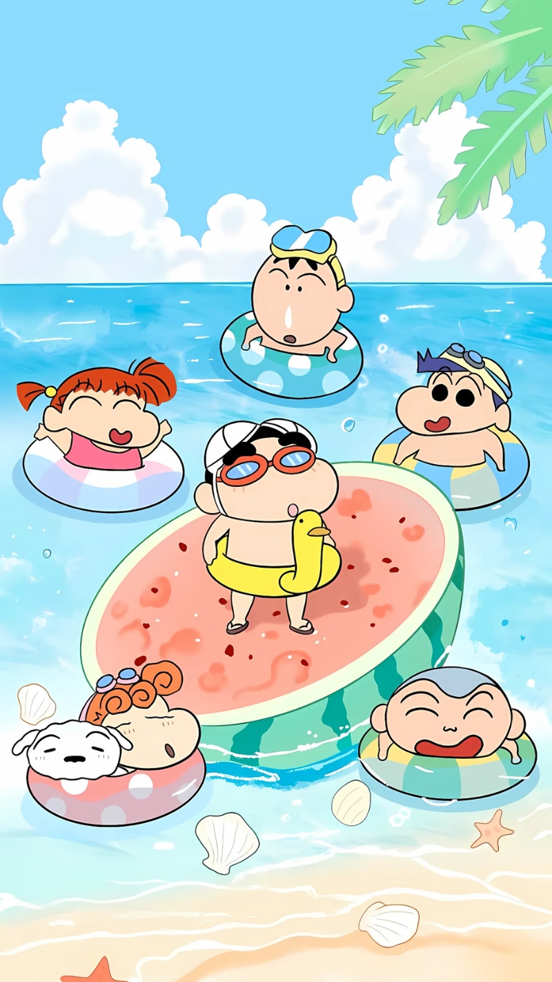 Hình nền Shin Cậu Bé Bút Chì tắm hồ bơi