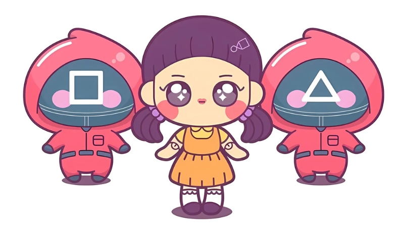 Ảnh nền Squid Game chibi cute cho PC