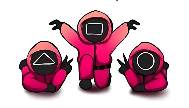 Background Squid Game chibi đáng yêu cho máy tính
