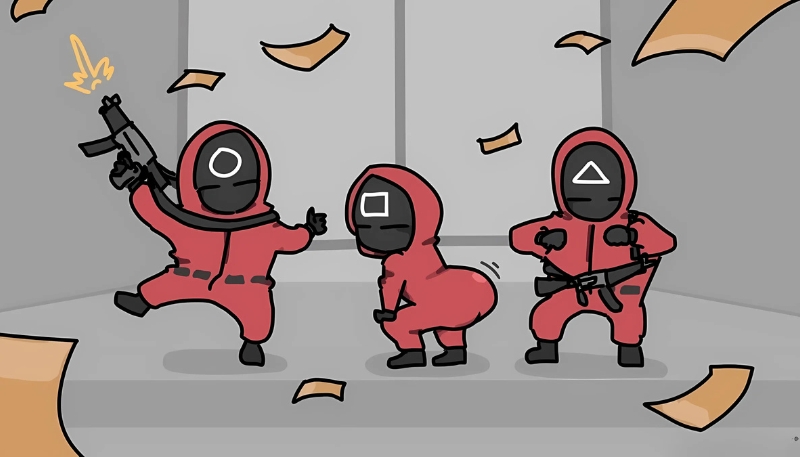 Nền máy tính Squid Game chibi bé nhỏ dễ thương