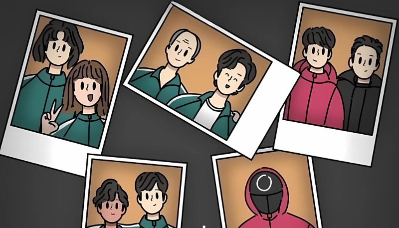 Nền máy tính Squid Game chibi dễ thương ngọt ngào