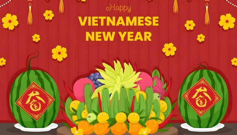 ảnh nền tết 2026 mâm ngũ quả đa sắc