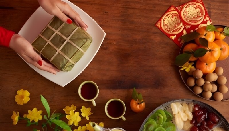 ảnh nền tết 2026 mâm ngũ quả phong phú