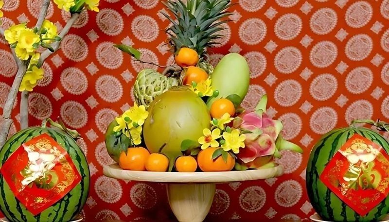 ảnh nền tết 2026 mâm ngũ quả sum suê