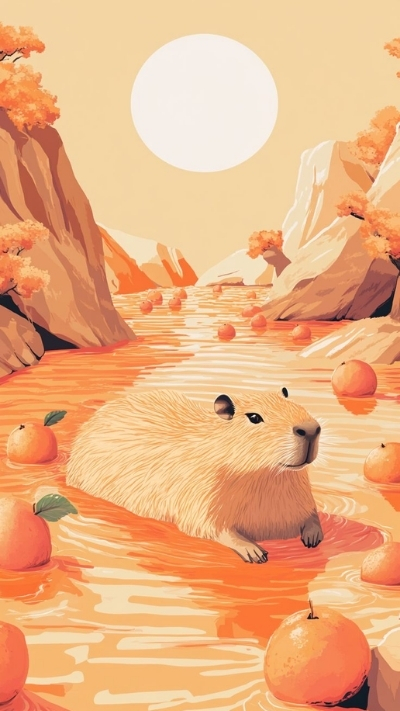 ảnh vẽ capybara chill ngắm cảnh