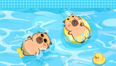 ảnh vẽ capybara con vật khác ngâm nước