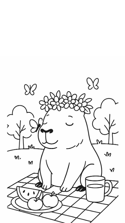 ảnh vẽ capybara trắng đen đang ngủ