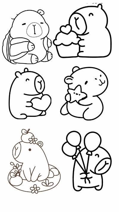 ảnh vẽ capybara trắng đen dễ thương