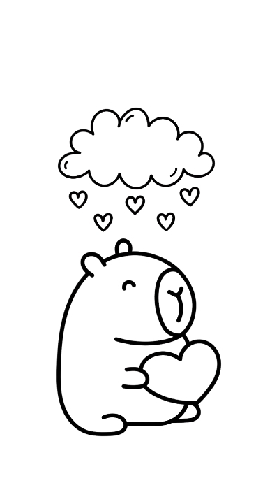 ảnh vẽ capybara trắng đen đội mũ