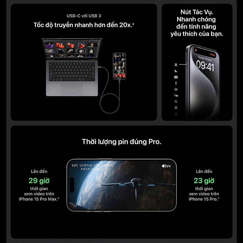 iPhone 15 Pro 256GB thời lượng pin