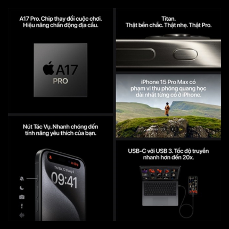 iPhone 15 Pro Max 1TB Hiệu năng hàng đầu với A17 Pro
