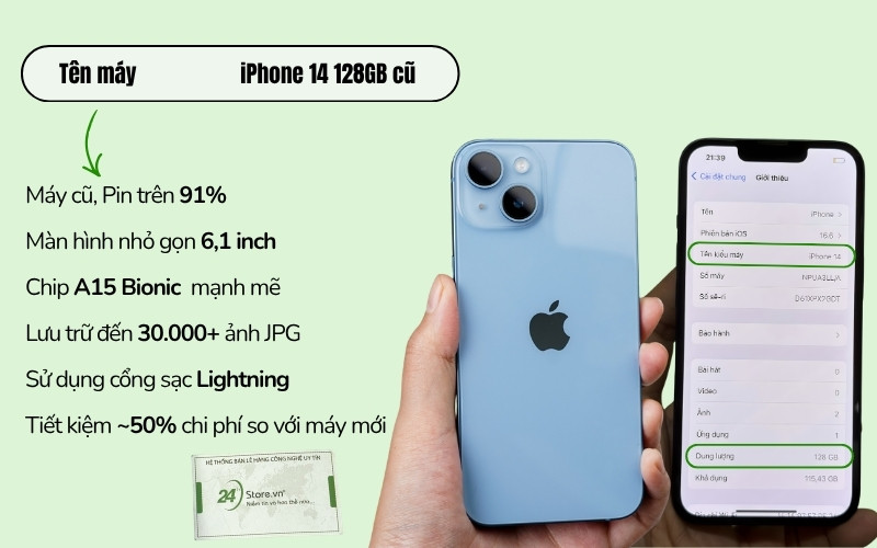 iphone 14 128gb cũ đẹp chính hãng