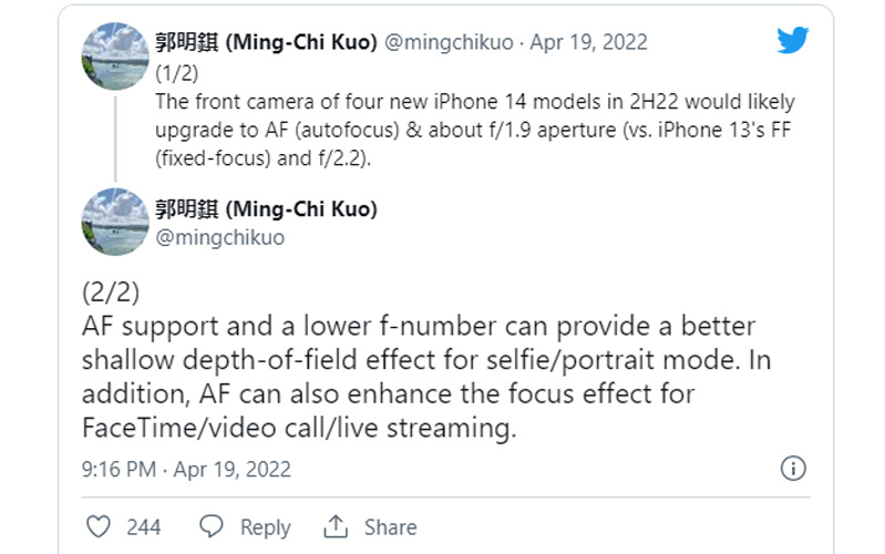 camera selfie cua iphone 14 duoc nang cap