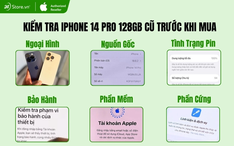 kiểm tra iphone 14 pro 128gb cũ trước khi mua