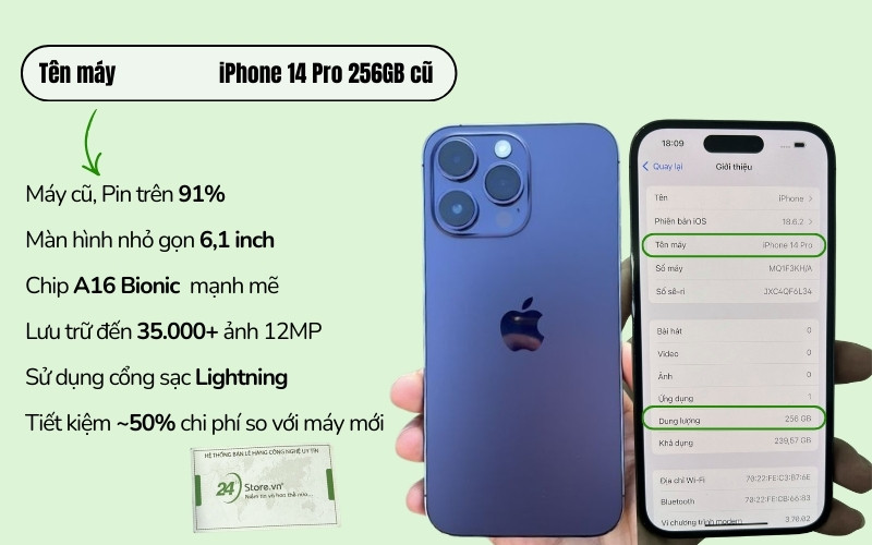 iphone 14 pro 256gb cũ máy dẹp