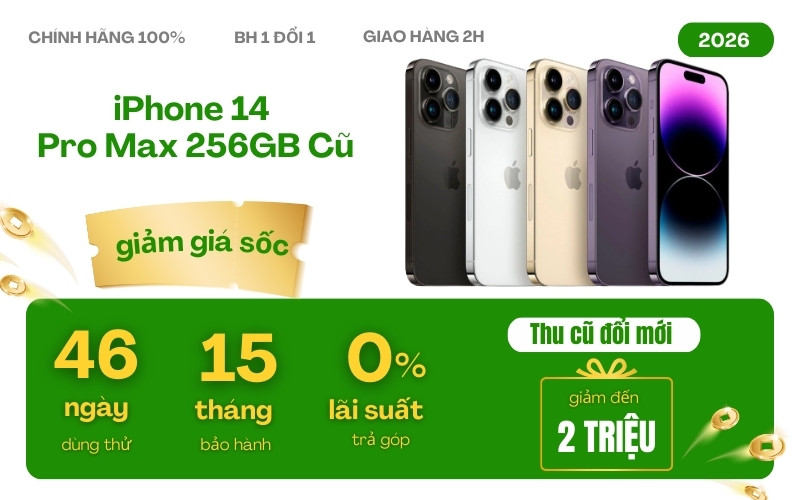 chính sách khi mua iphone 14 pro max 256gb cũ giá rẻ tại 24hstore