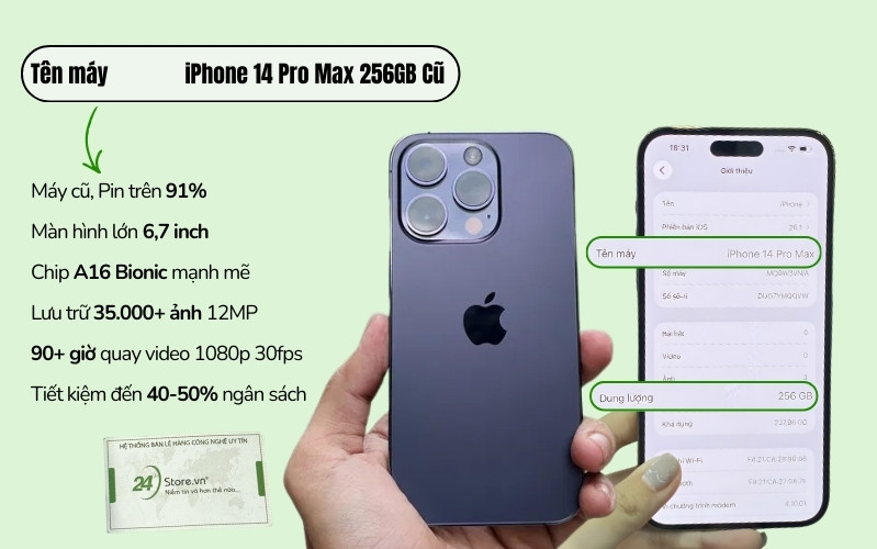 iphone 14 pro max 256gb cũ đẹp chính hãng