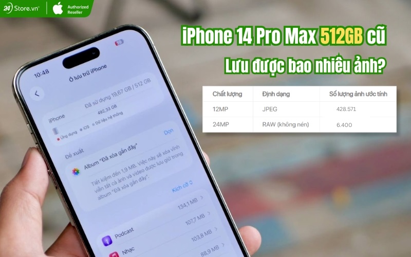 iphone 14 pro max 512gb cũ lưu được bao nhiêu ảnh