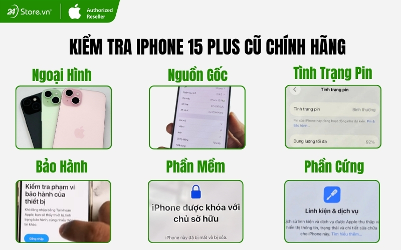 kiểm tra iphone 15 plus 128gb cũ đẹp