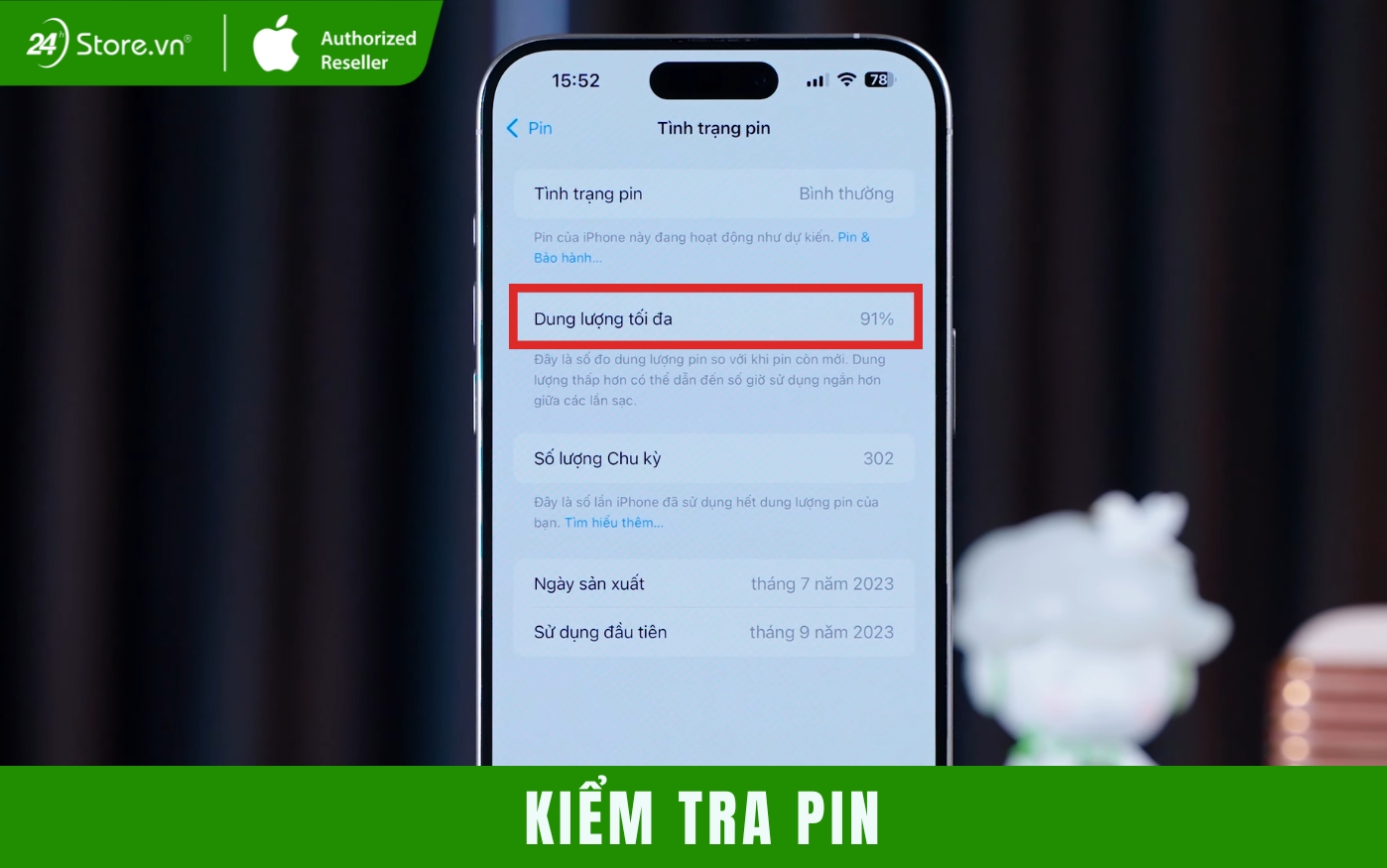 kiểm tra pin iphone 15 pro max cũ