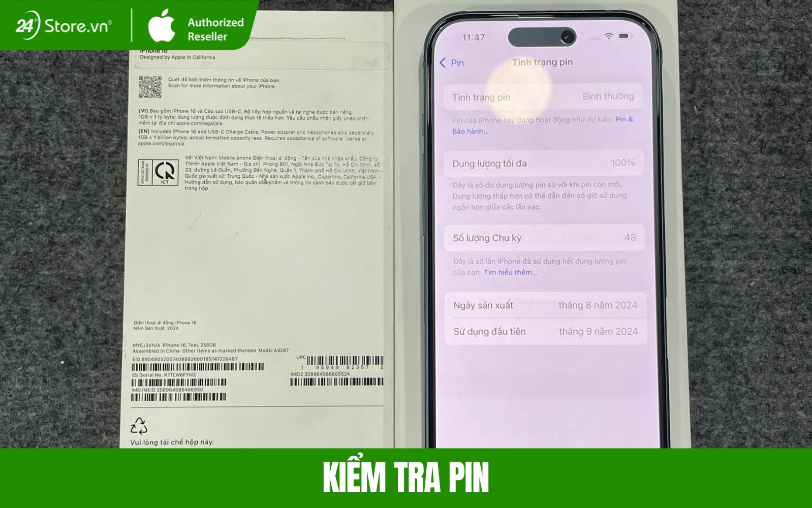 cách kiểm tra pin iphone 16 cũ 128gb