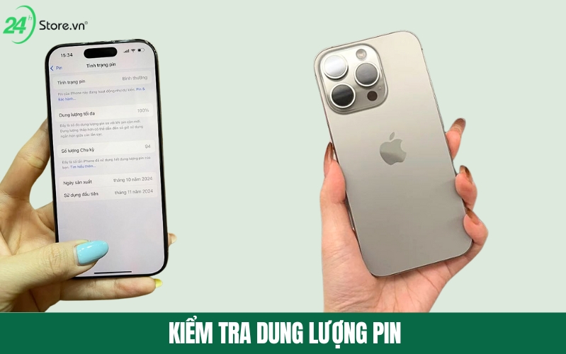 cách kiểm tra pin iphone 16 pro 256gb cũ chính hãng