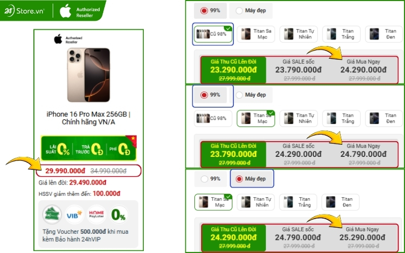 giá iphone 16 pro max 256gb cũ so với mới 