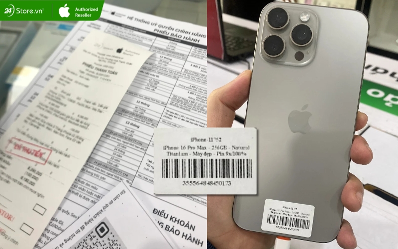 hóa đơn mua iphone 16 pro max 256gb cũ