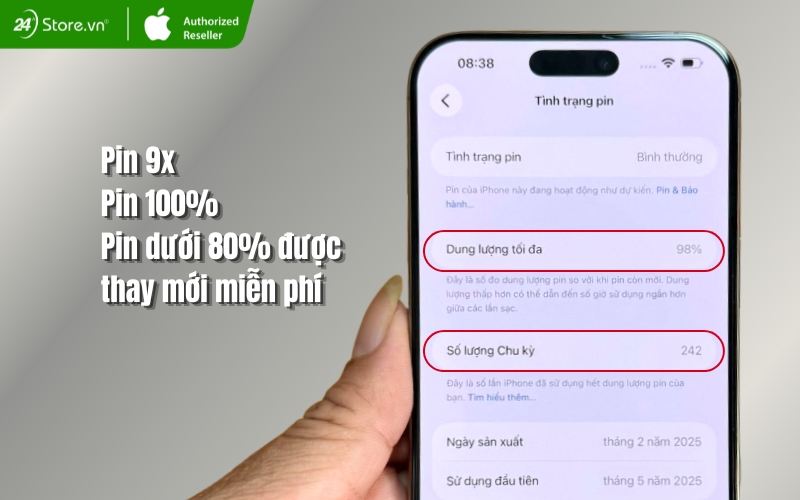 pin iphone 16 pro max 256gb cũ tại 24hstore