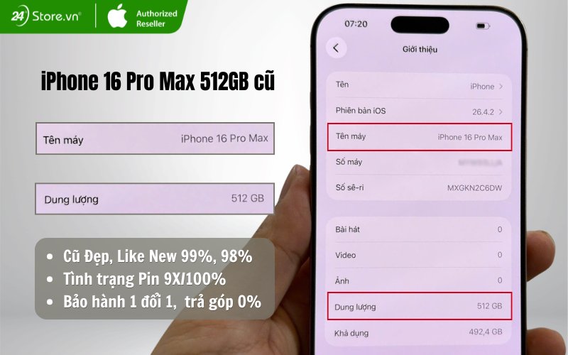 iphone 16 pro max 512gb cũ 24hstore