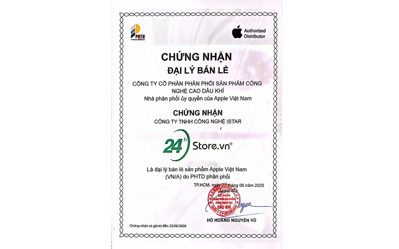 giấy chứng nhận 24hstore là đại lý bán lẻ của apple
